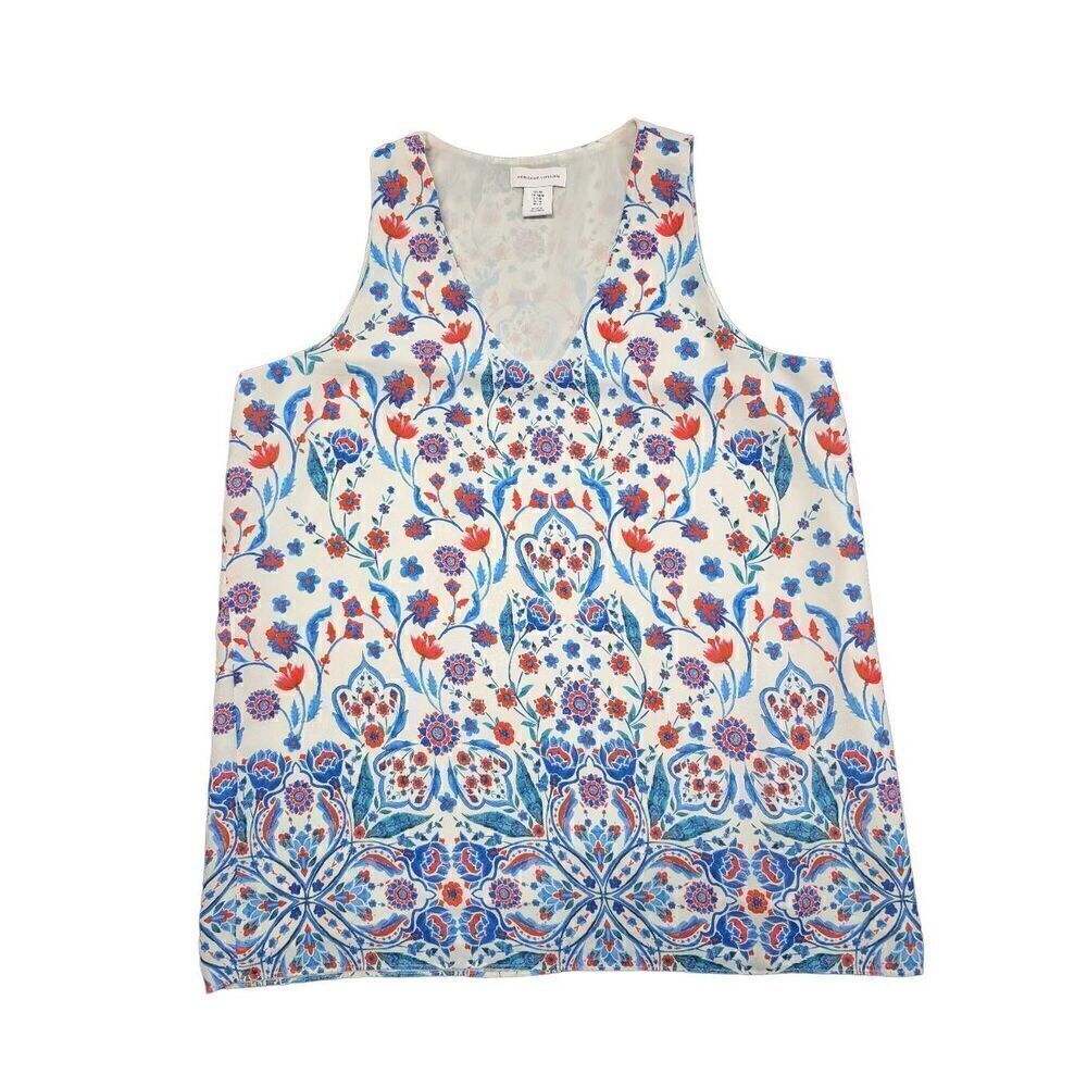 Adrienne Vittadini Tank Top Floral Flowy Blue Red V Neck Women's Size Medium